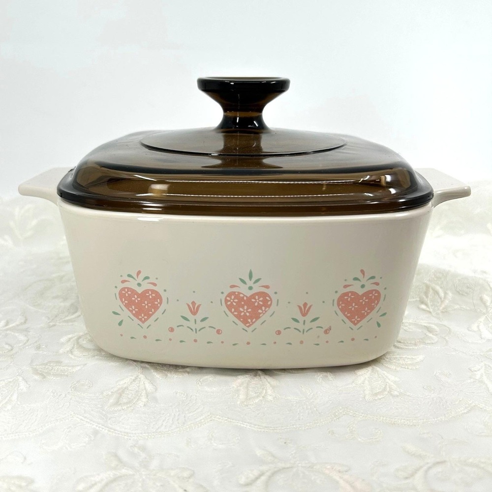 Vintage Corning Ware Forever Yours Casserole Dish Heart Cottagecore Pastel